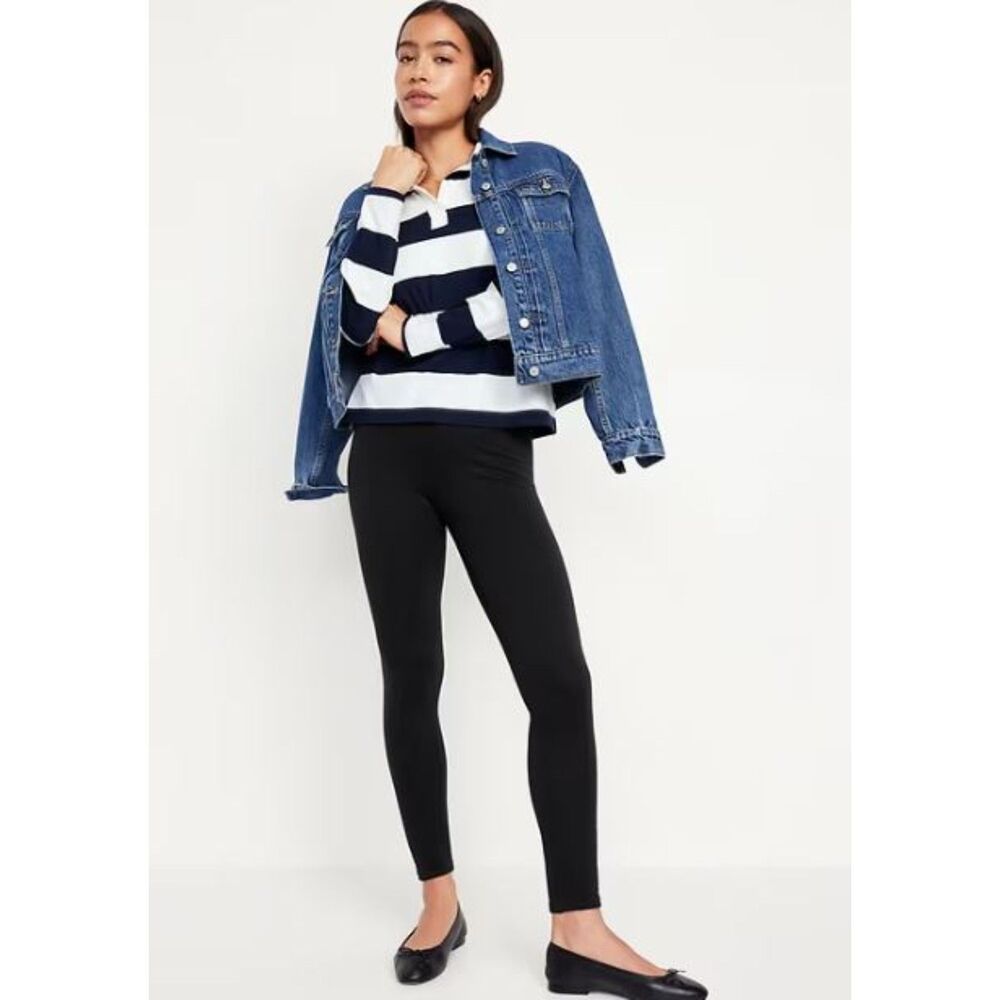 NEW Old Navy Womens 3X Black Fleece Lined Leggings High Rise Warm Stretch Cotton